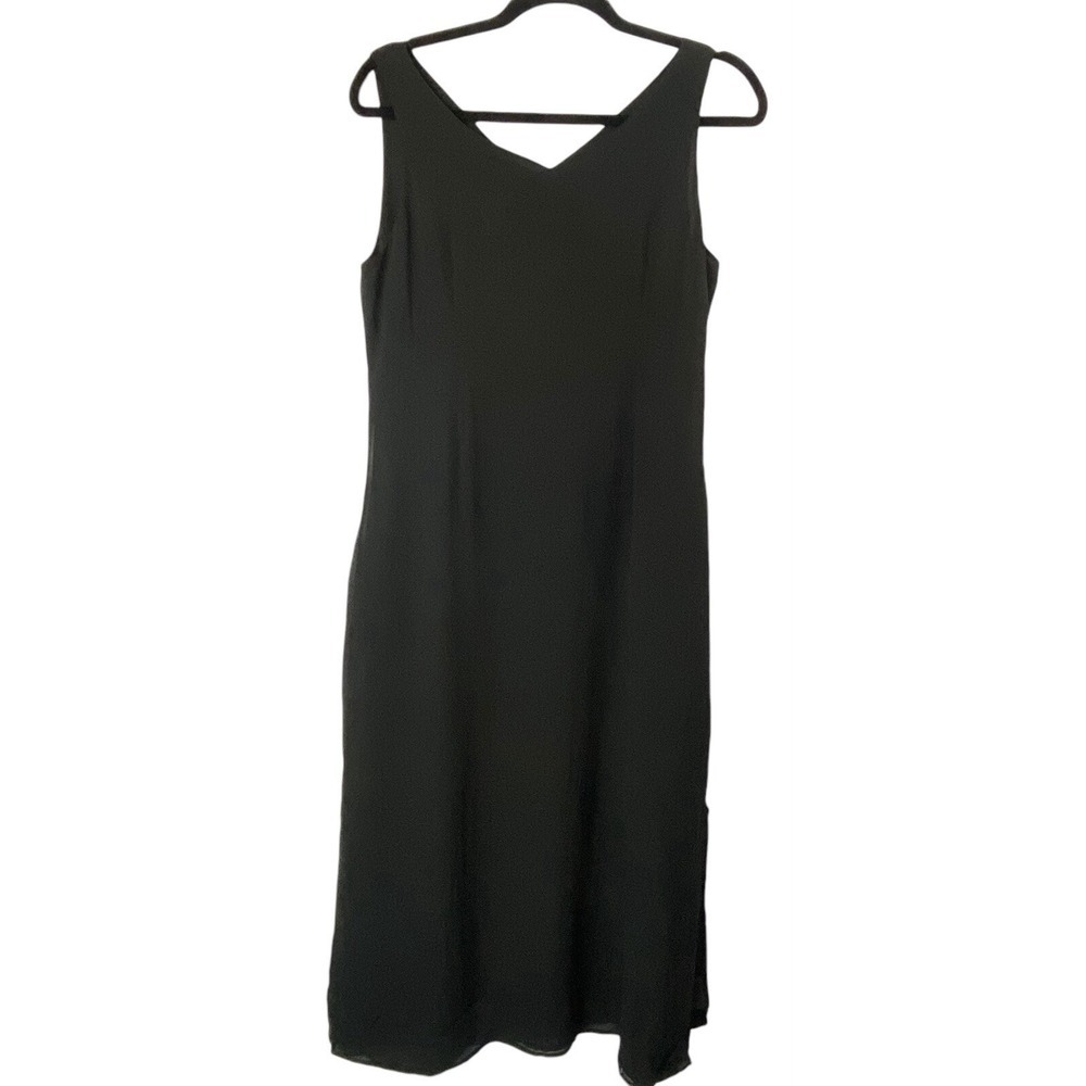 Rails ANINA Women Sleeveless V Neck Silk Midi Dress Sz M Black Career 77-19